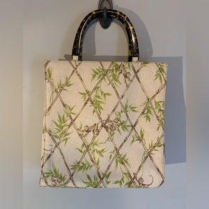 Talbots Linen Bamboo and Monkey print tote bag